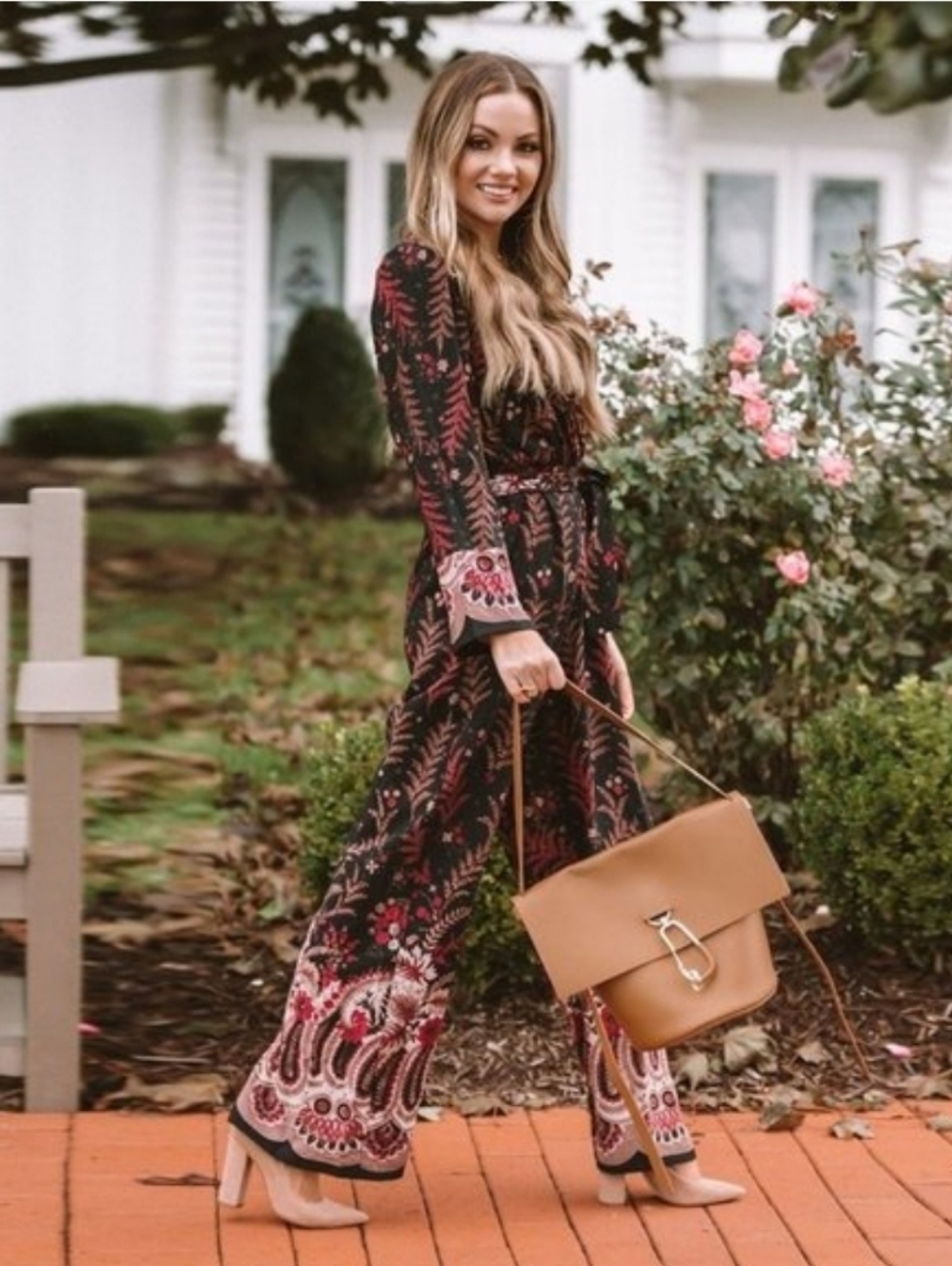 Anthropologie One September Breezeway Wide Leg Black & Burgundy Jumpsuit - Large